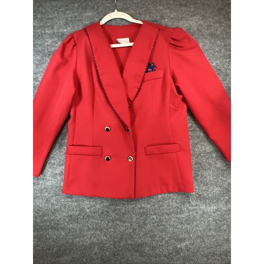 VTG 80s Berg-Ray Frocks Red Double Breasted Blazer Jacket - Size 14 Union Made